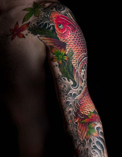 Tatuaje de Carpa japonesa KOI y hojas de Arce Koi Tattoo and momiji