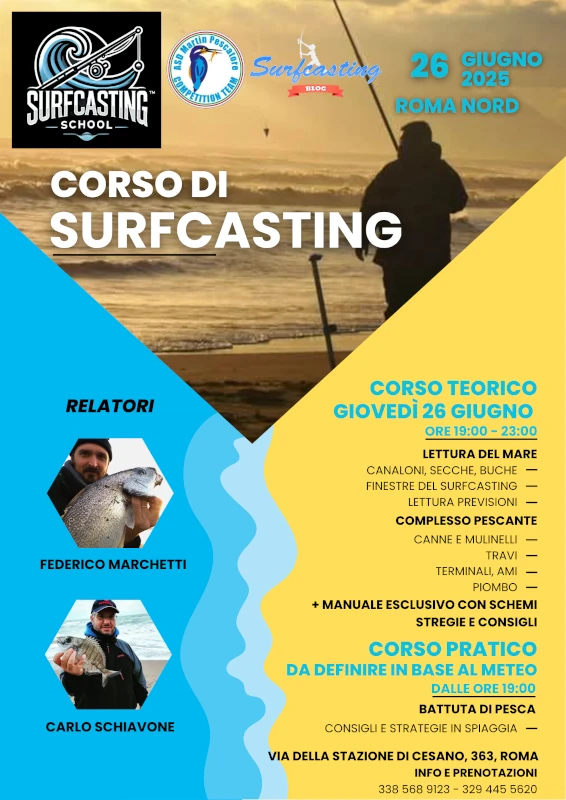 Locandina Corso Surfcastng a Roma Giugno 2025